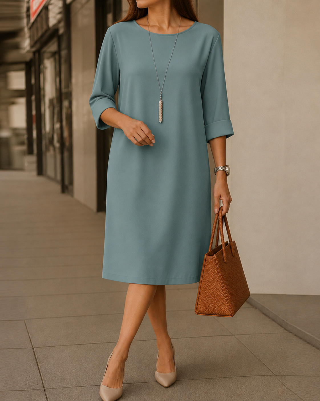 Sabine | Vestido Midi Fluido Efecto Barriga Plana