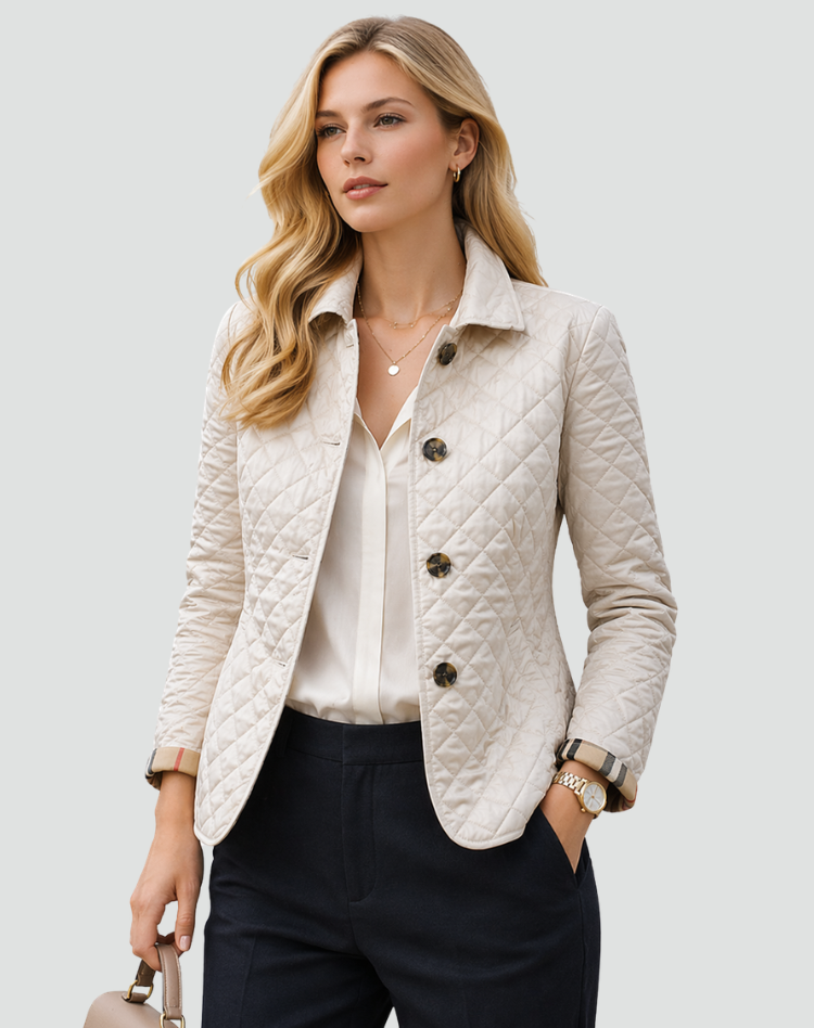 Chaqueta acolchada para mujer de media temporada con botones al frente, abrigo ligero