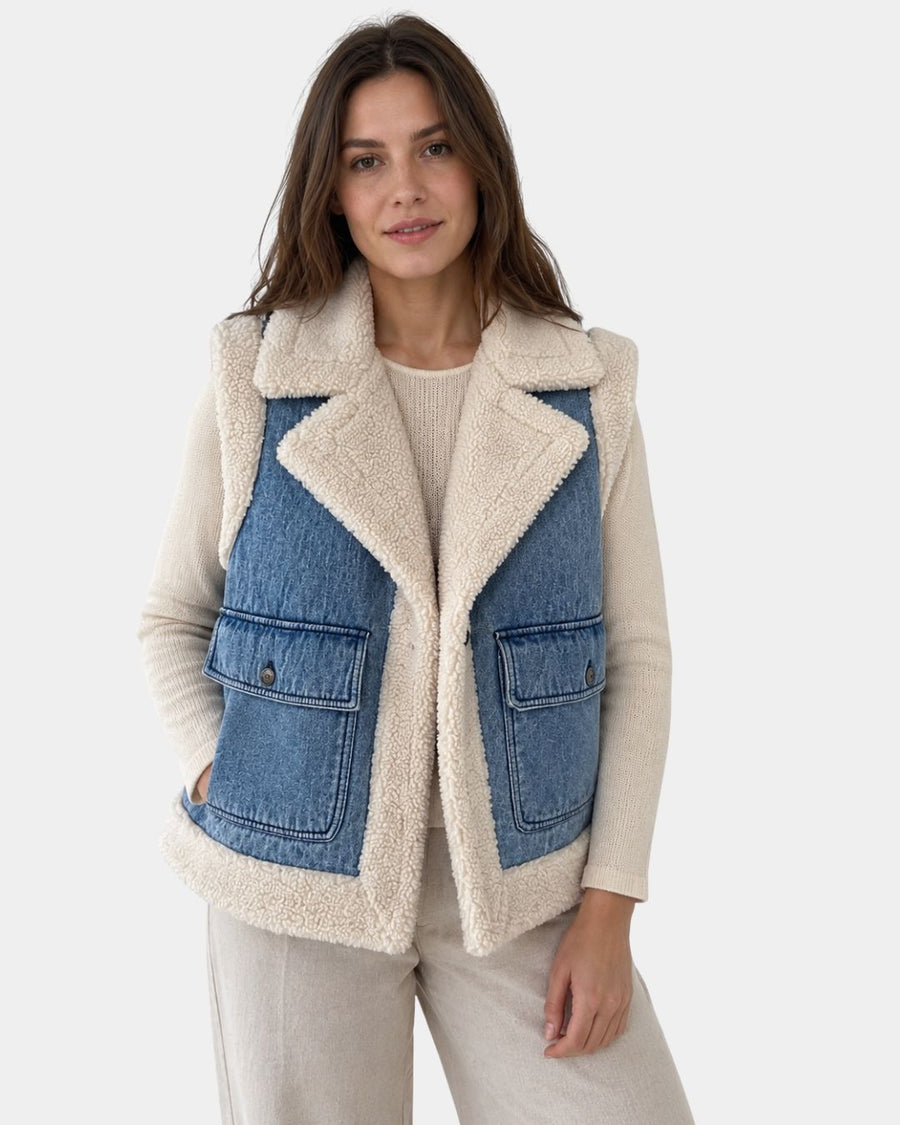 Sylianne | Chaleco de denim vintage con forro de piel