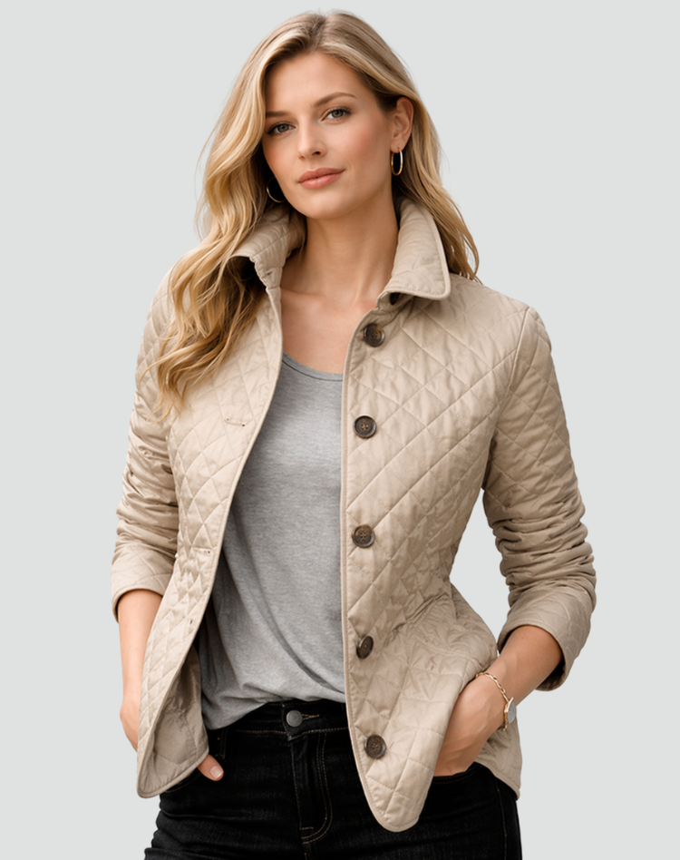 Chaqueta acolchada para mujer de media temporada con botones al frente, abrigo ligero