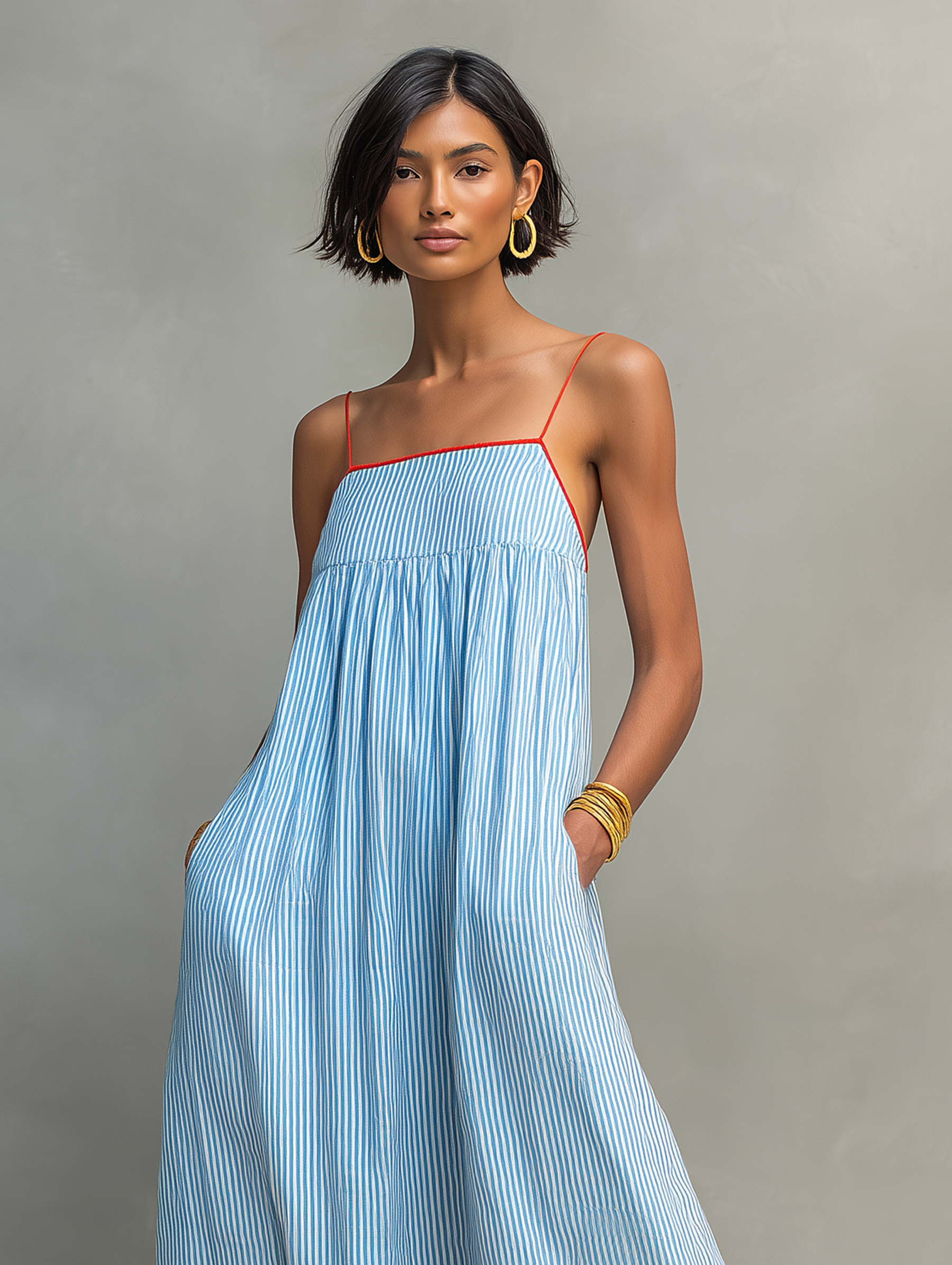 Alma · Vestido Azul con Tirantes Finos y Bolsillos