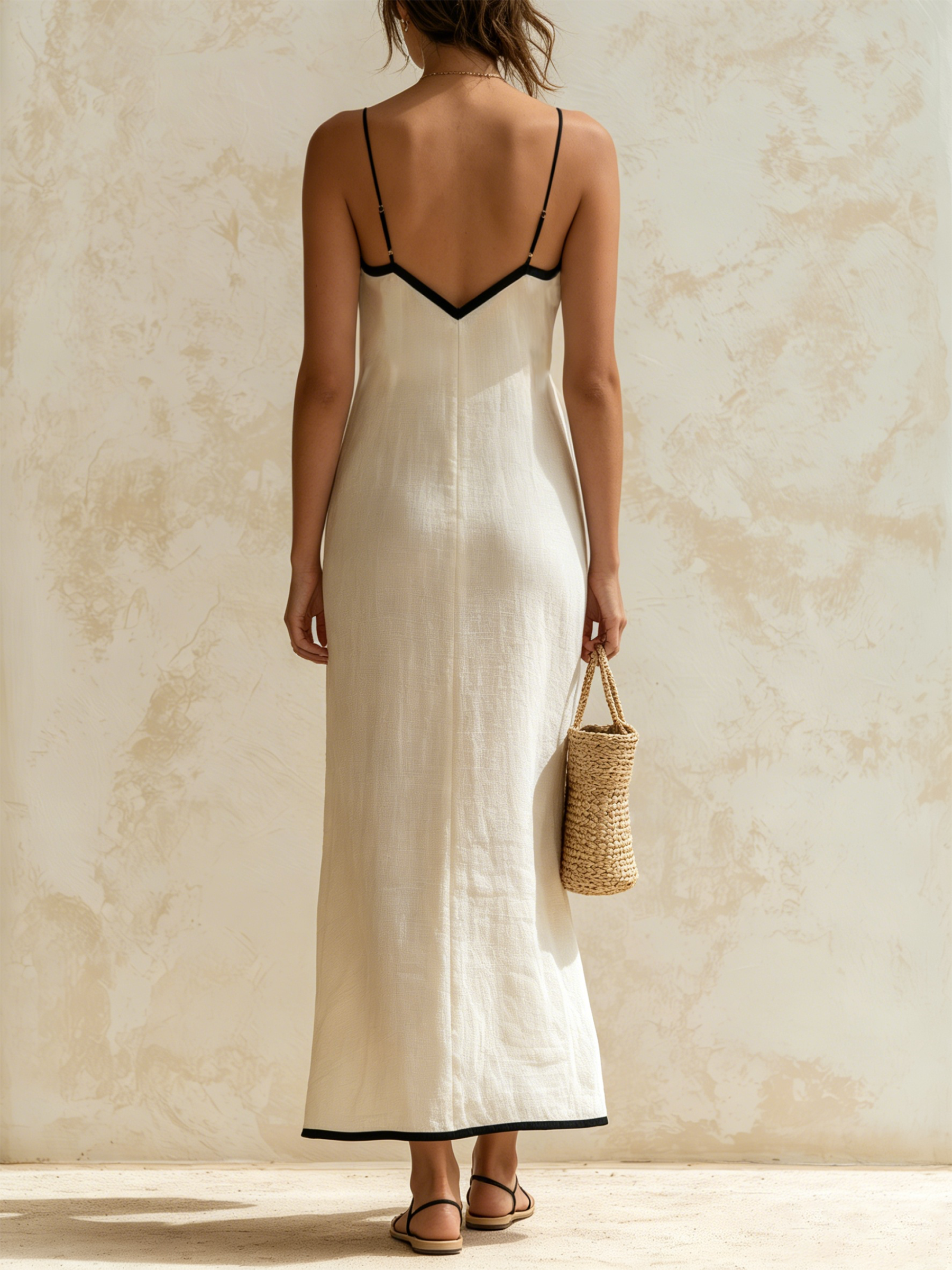 Inma | Vestido largo estilo slip con bordes en contraste con motivo chevron