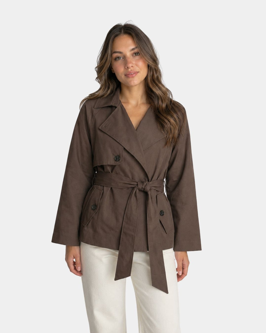 Lysianne | Abrigo trench marrón de doble botonadura
