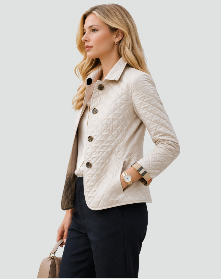 Chaqueta acolchada para mujer de media temporada con botones al frente, abrigo ligero