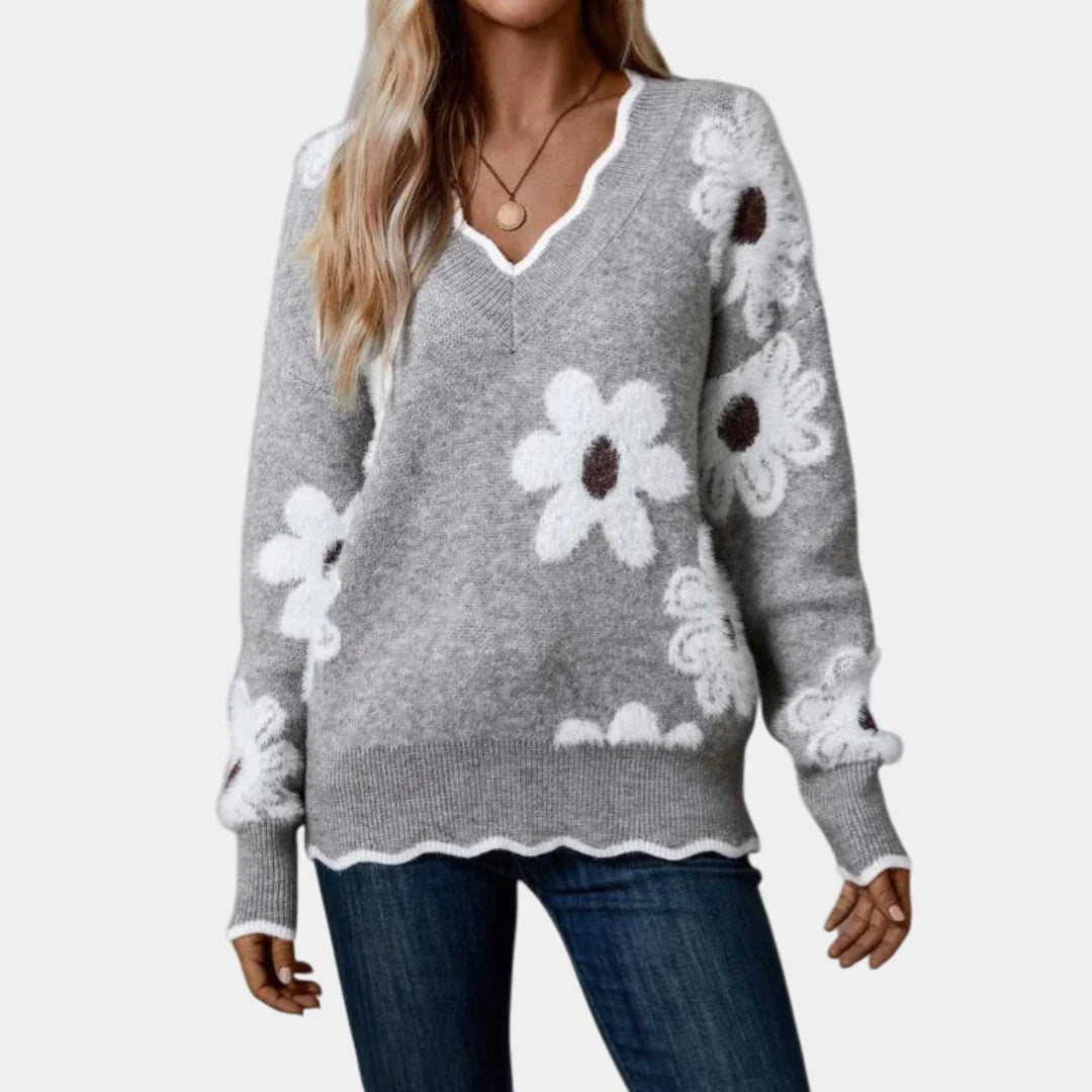 PAULA | SUÉTER FLORAL ELEGANTE CON ESCOTE EN V