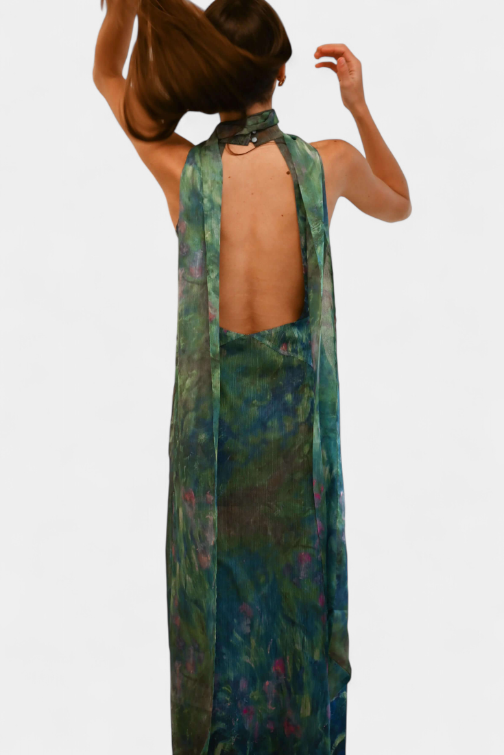 Moana Vestido en Chiffon con Estampado Inspirado en Monet
