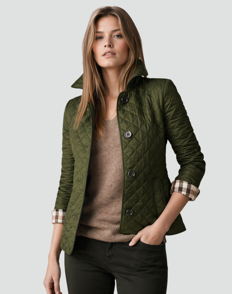 Chaqueta acolchada para mujer de media temporada con botones al frente, abrigo ligero