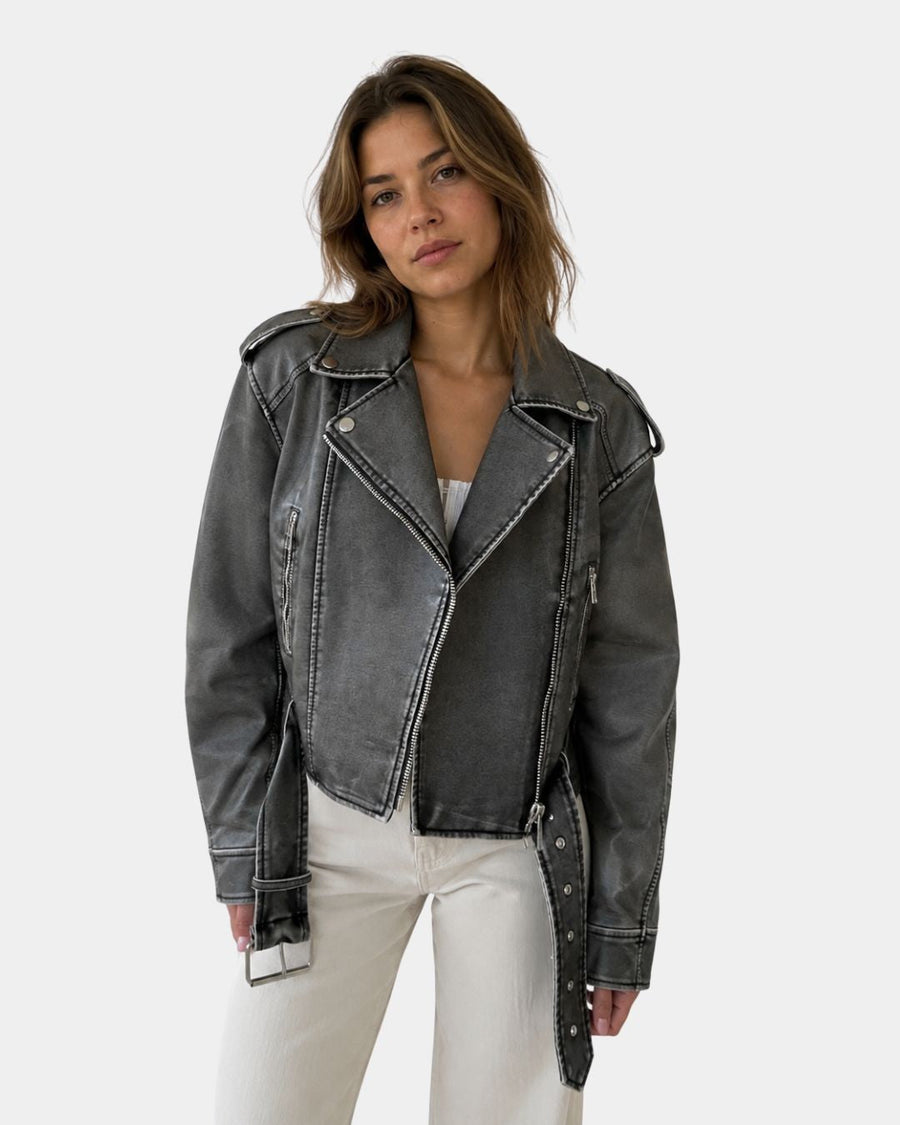 Ambrésia | Chaqueta de cuero sintético lavado para mujeres