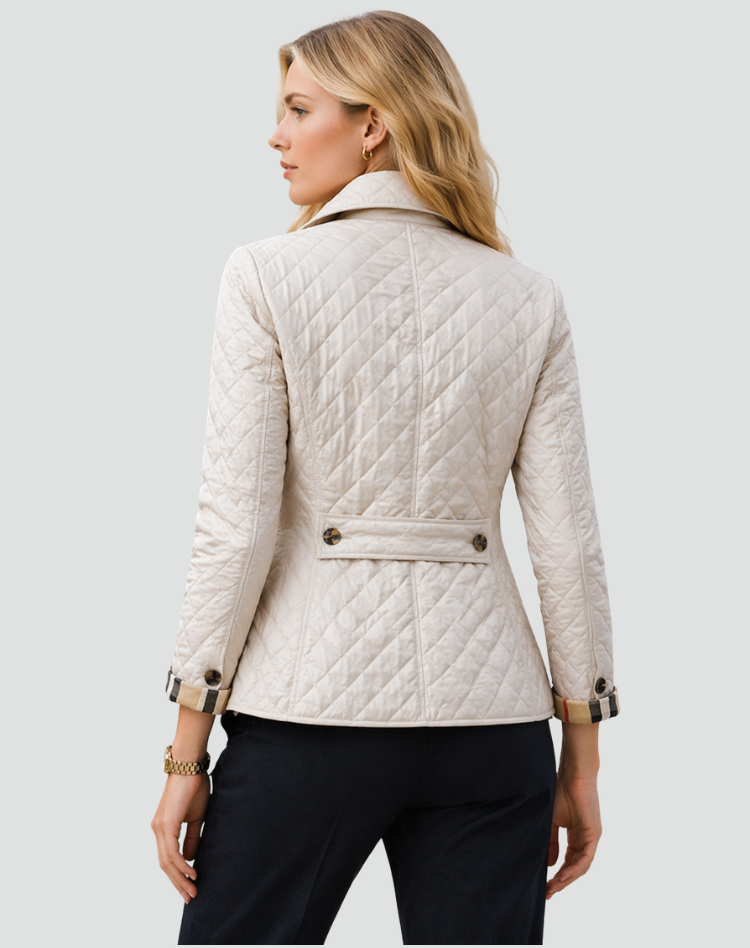 Chaqueta acolchada para mujer de media temporada con botones al frente, abrigo ligero