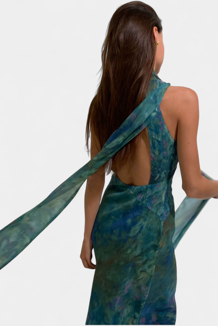 Moana Vestido en Chiffon con Estampado Inspirado en Monet