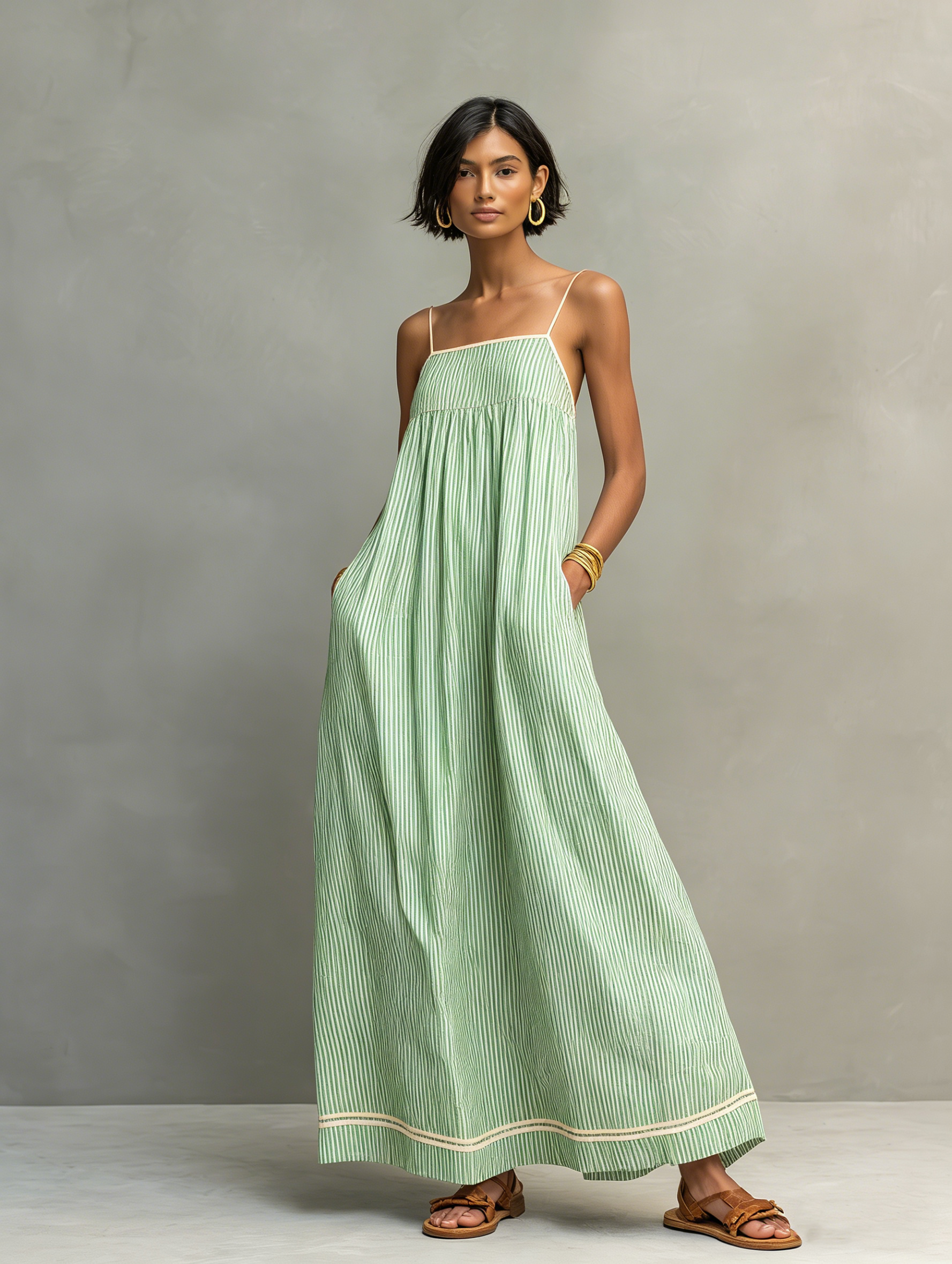 Alma · Vestido Azul con Tirantes Finos y Bolsillos