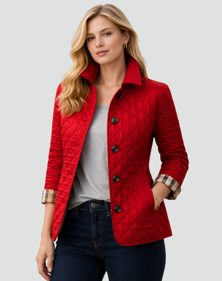 Chaqueta acolchada para mujer de media temporada con botones al frente, abrigo ligero