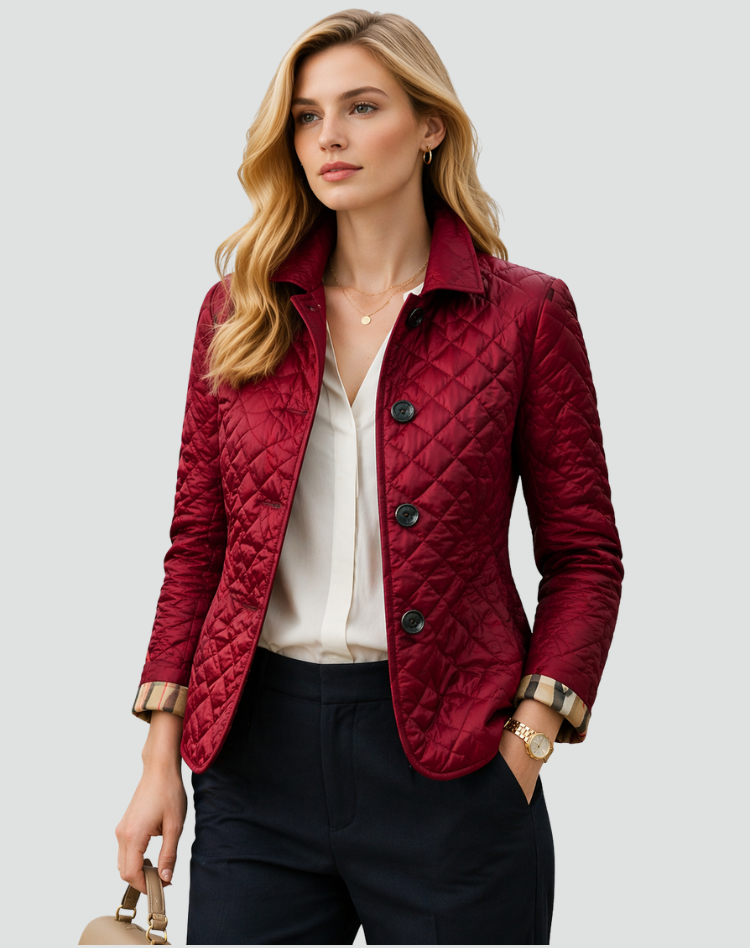 Chaqueta acolchada para mujer de media temporada con botones al frente, abrigo ligero