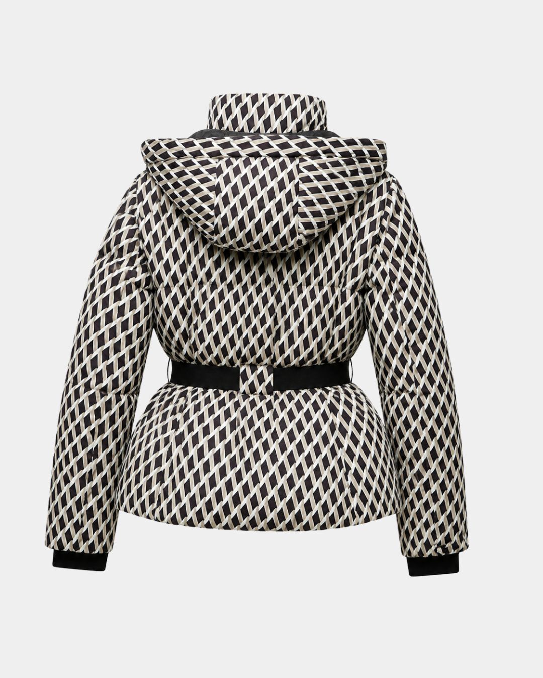 Élodiane | Chaqueta de plumas beige con estampado y cinturón