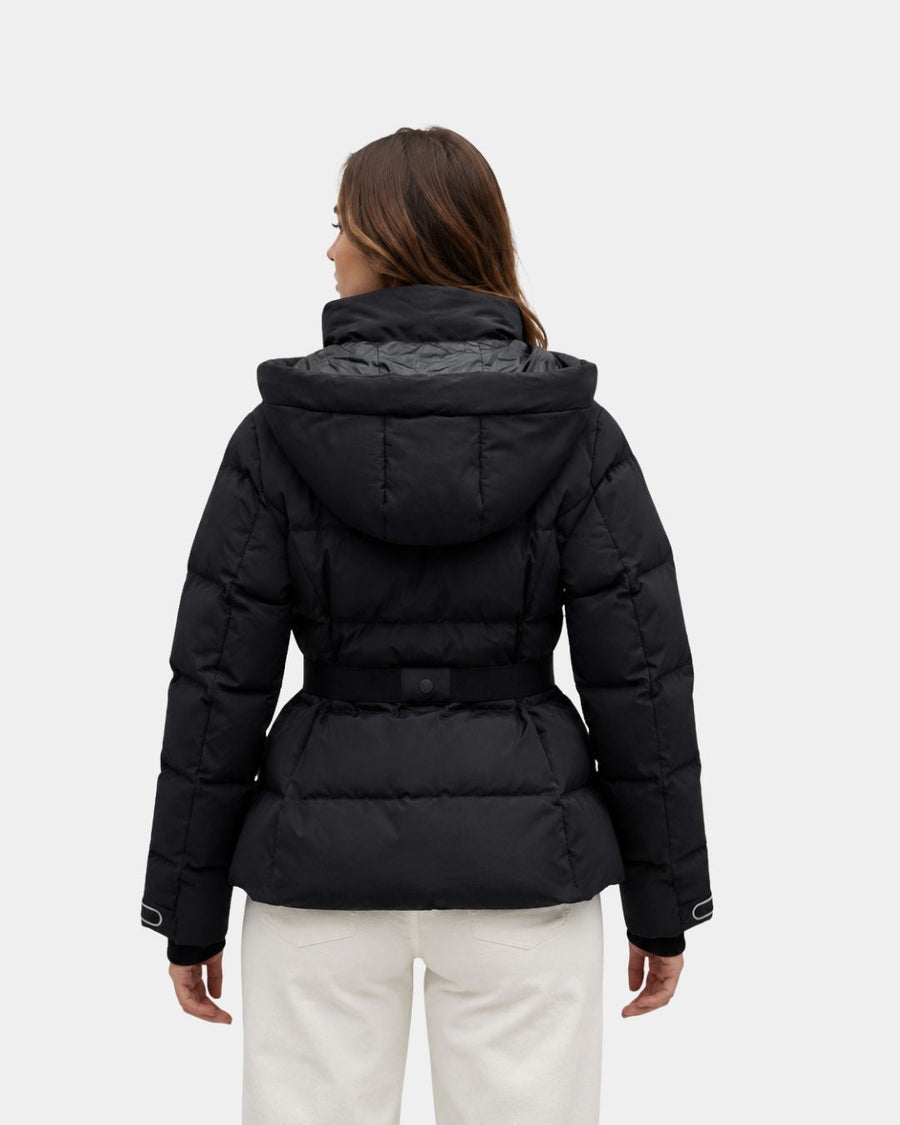 Eléanne | Abrigo puffer negro con cinturón