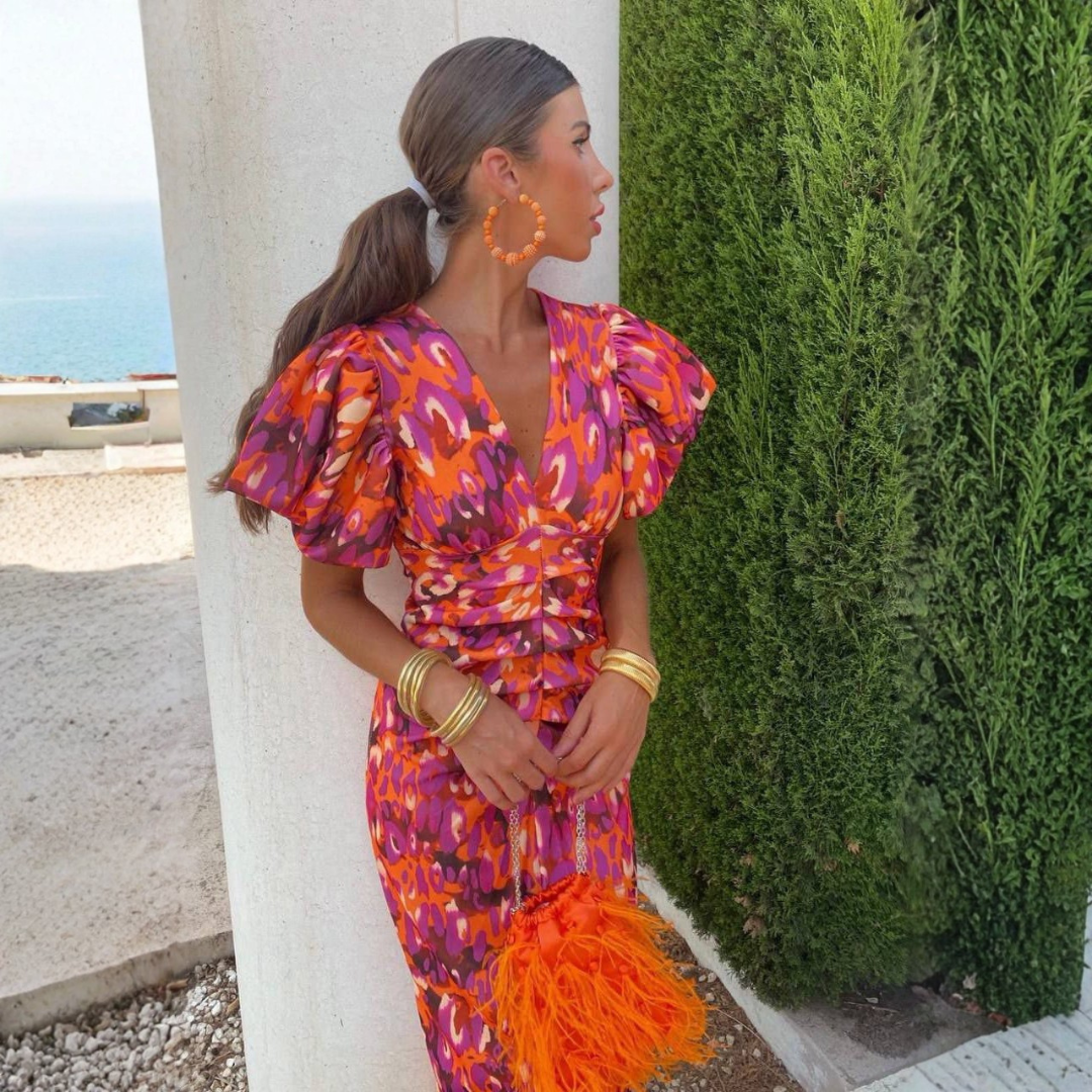 Ainhoa | Vestido Estampado Elegante con Escote en V
