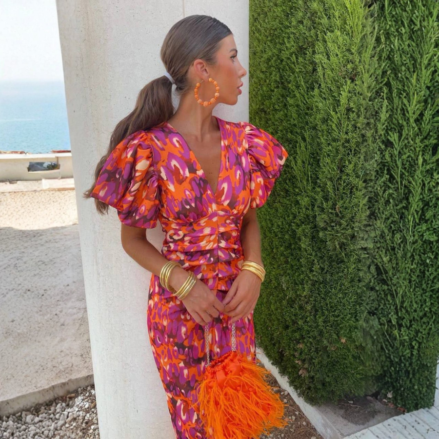 Ainhoa | Vestido Estampado Elegante con Escote en V