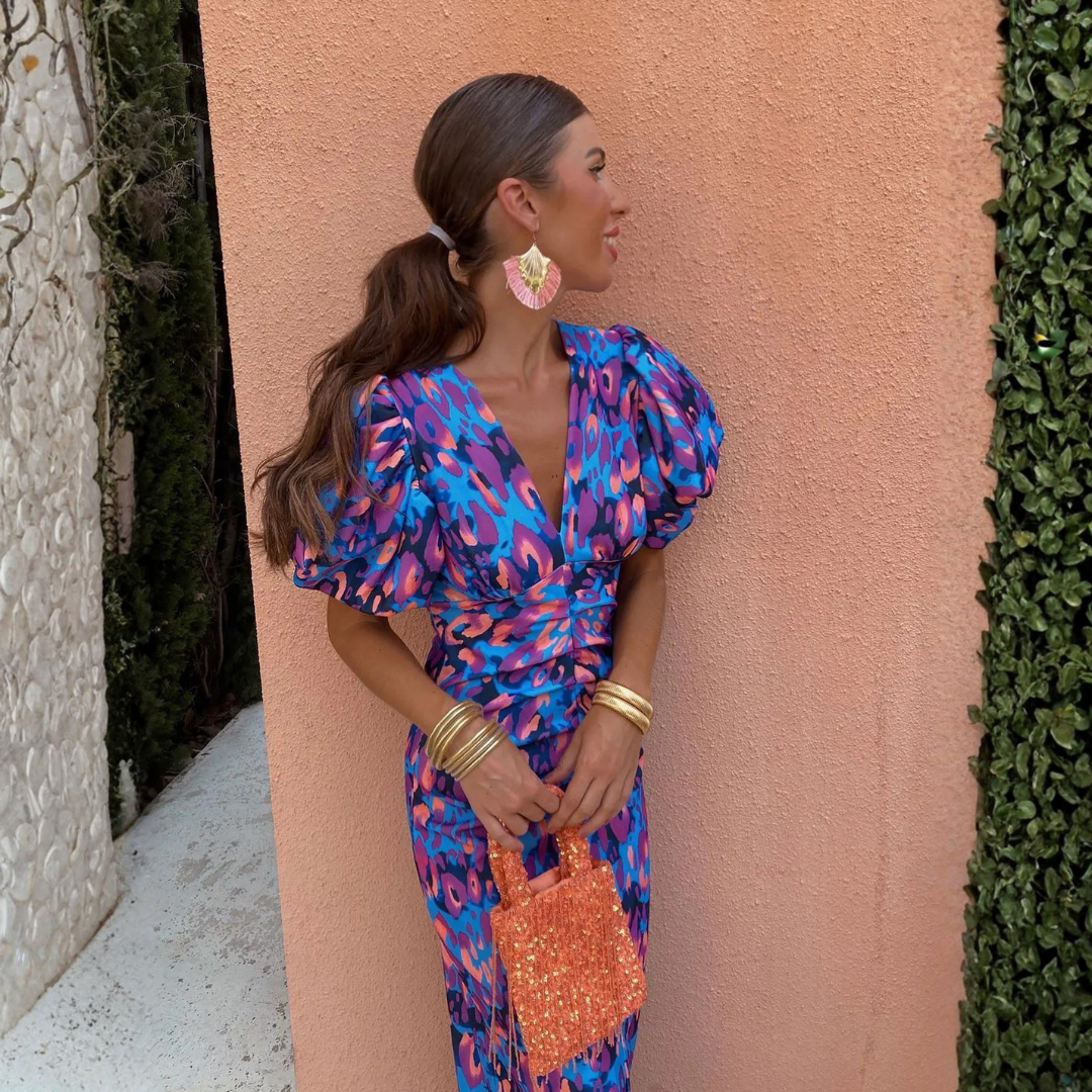 Ainhoa | Vestido Estampado Elegante con Escote en V