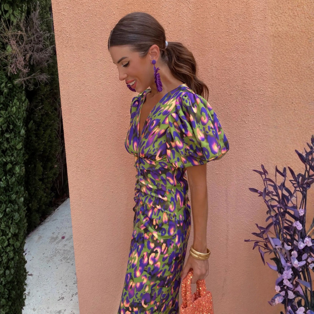 Ainhoa | Vestido Estampado Elegante con Escote en V