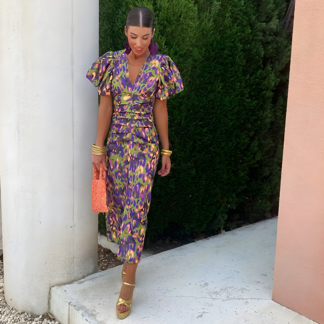 Ainhoa | Vestido Estampado Elegante con Escote en V