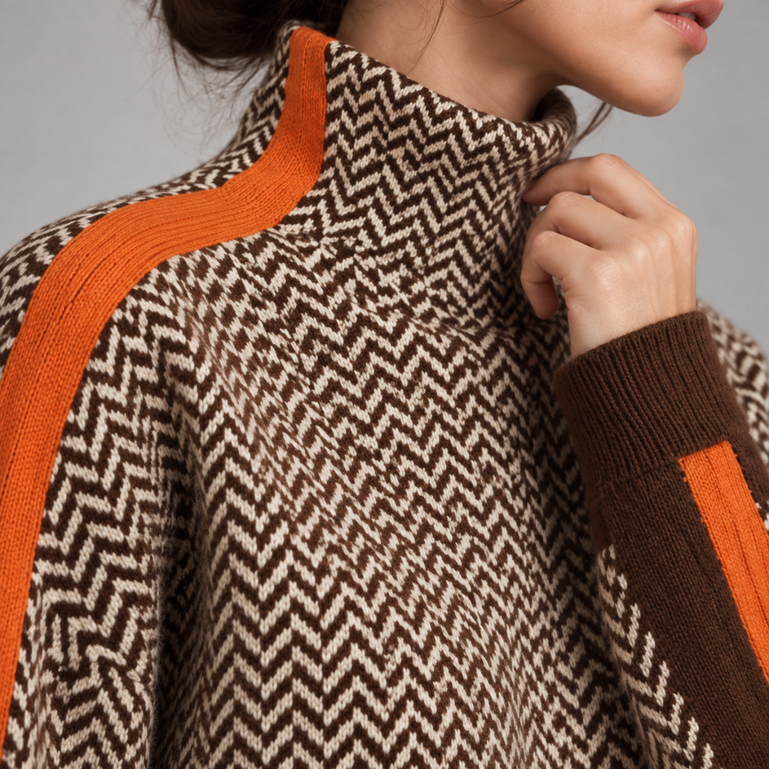 Malou | Suéter Oversize de Cuello Alto con Rayas Contrastantes Impactantes