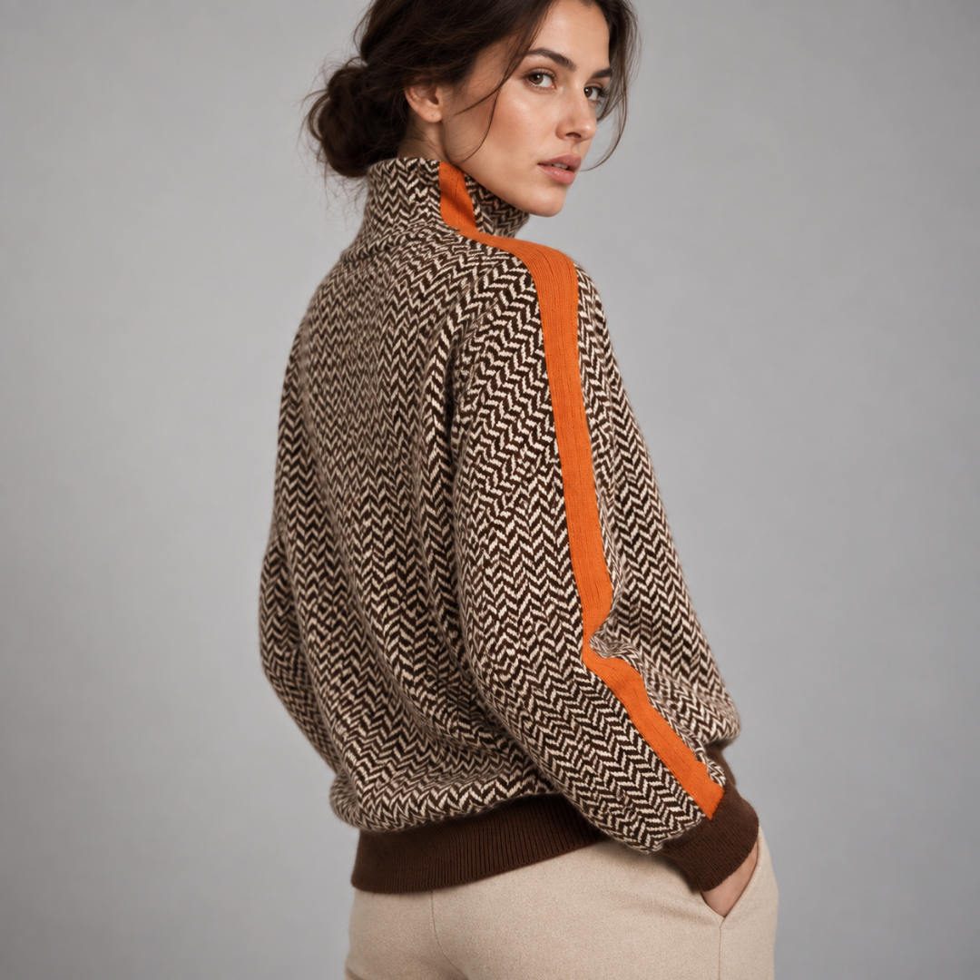 Malou | Suéter Oversize de Cuello Alto con Rayas Contrastantes Impactantes
