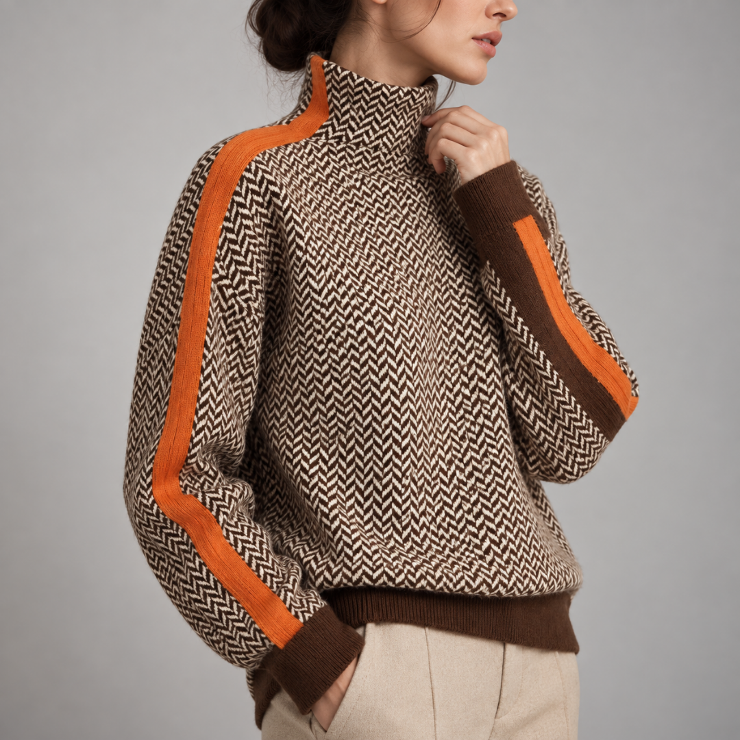 Malou | Suéter Oversize de Cuello Alto con Rayas Contrastantes Impactantes