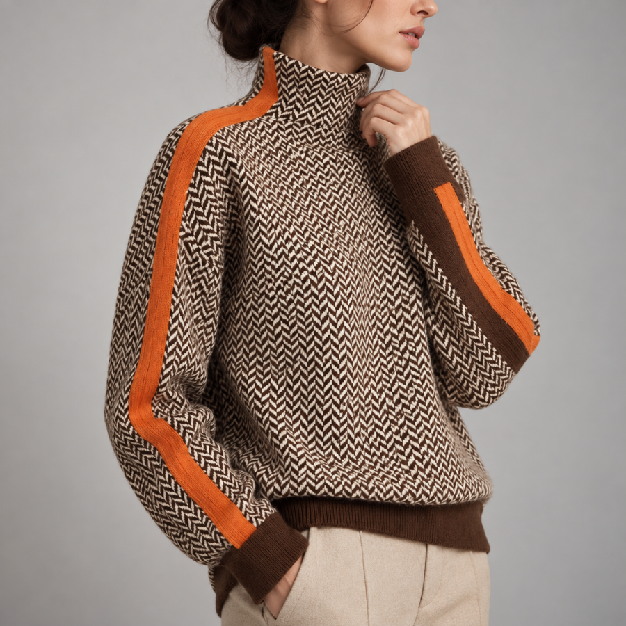 Malou | Suéter Oversize de Cuello Alto con Rayas Contrastantes Impactantes