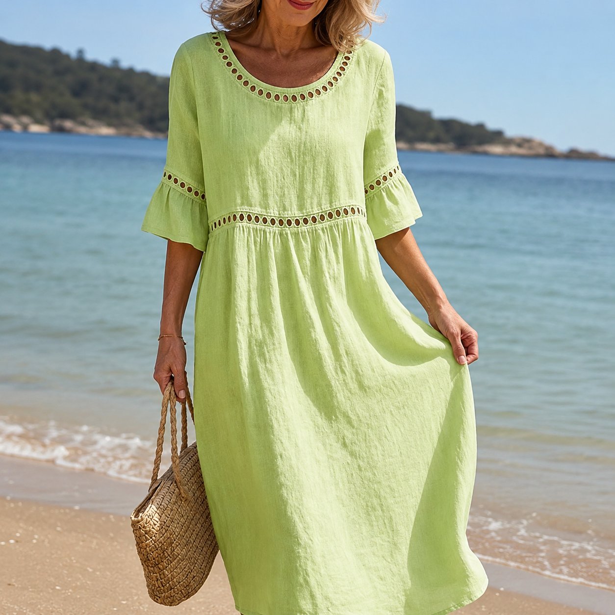 Hélène | Vestido Largo de Algodón y Lino Efecto Barriga Plana