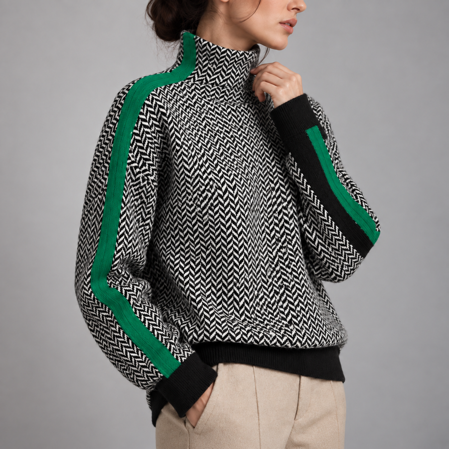 Malou | Suéter Oversize de Cuello Alto con Rayas Contrastantes Impactantes