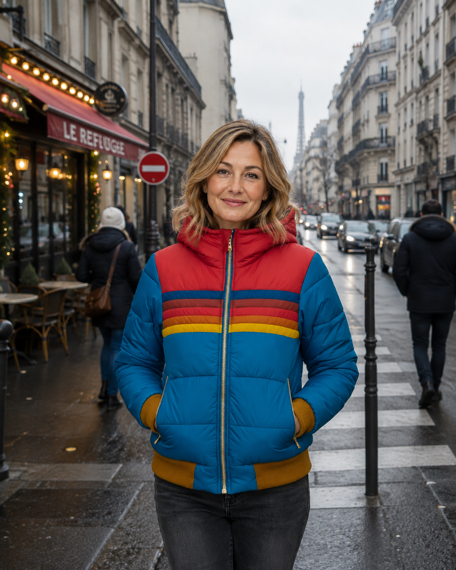 Liorisse | Chaqueta puffer retro a rayas