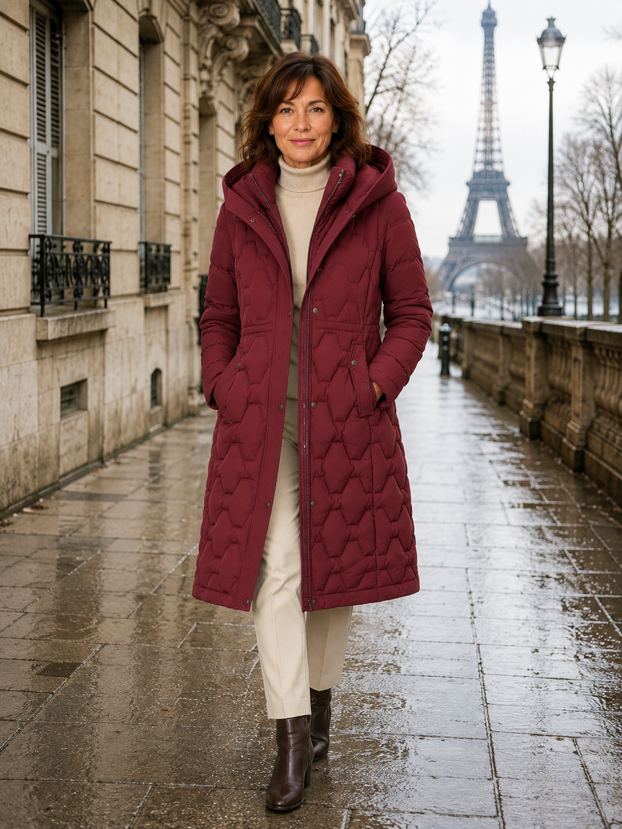 Briseida | Abrigo largo de plumas con capucha