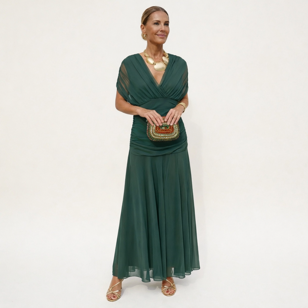 Eli Luna| Vestido Floral largo con Escote en V