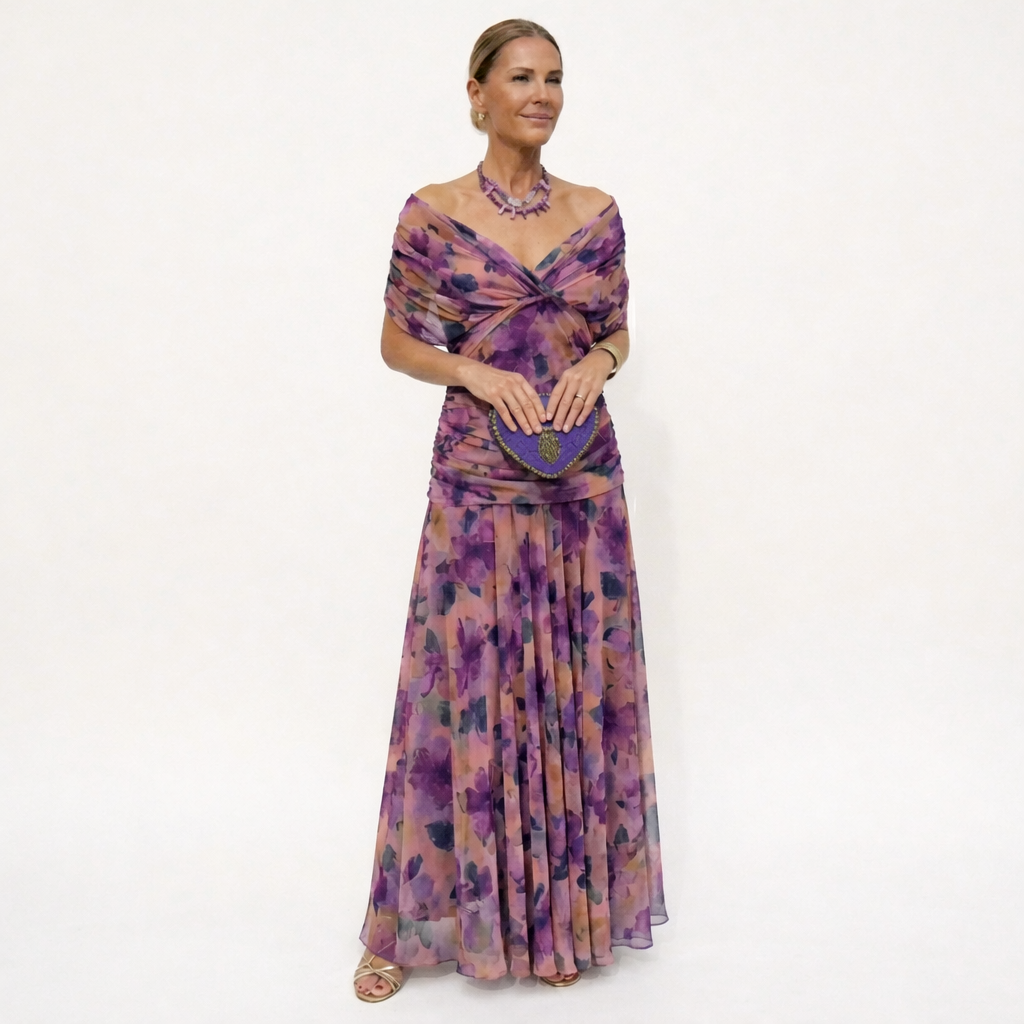 Eli Luna| Vestido Floral largo con Escote en V