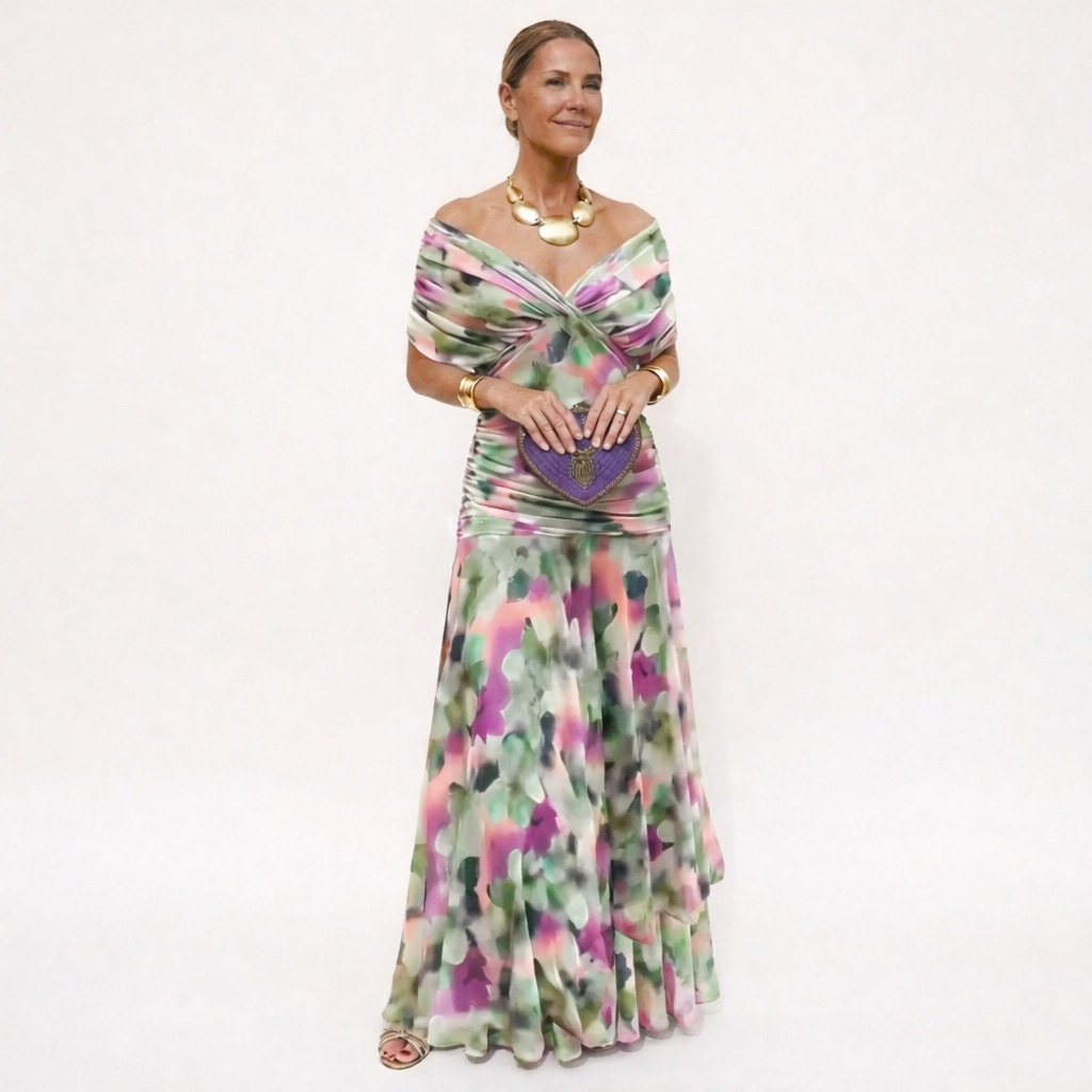 Eli Luna| Vestido Floral largo con Escote en V