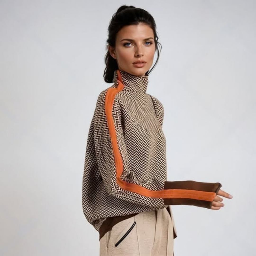 Malou | Suéter Oversize de Cuello Alto con Rayas Contrastantes Impactantes