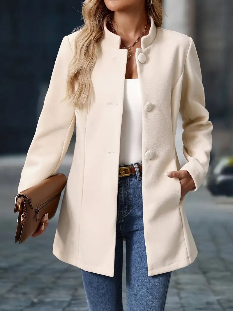 Abrigo de invierno para mujer con botones, corte largo y elegante para los días fríos