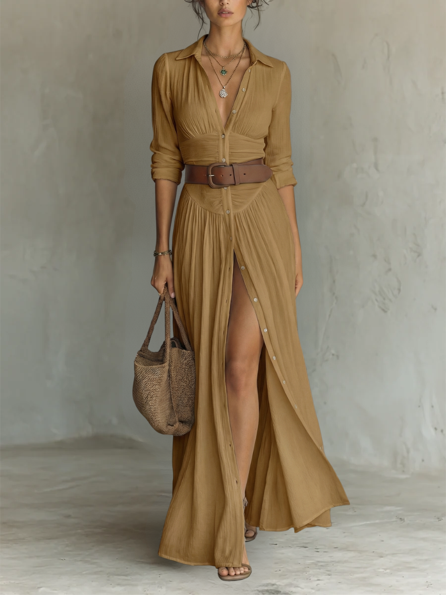 Aura | Vestido largo con cuello de solapa y mangas largas