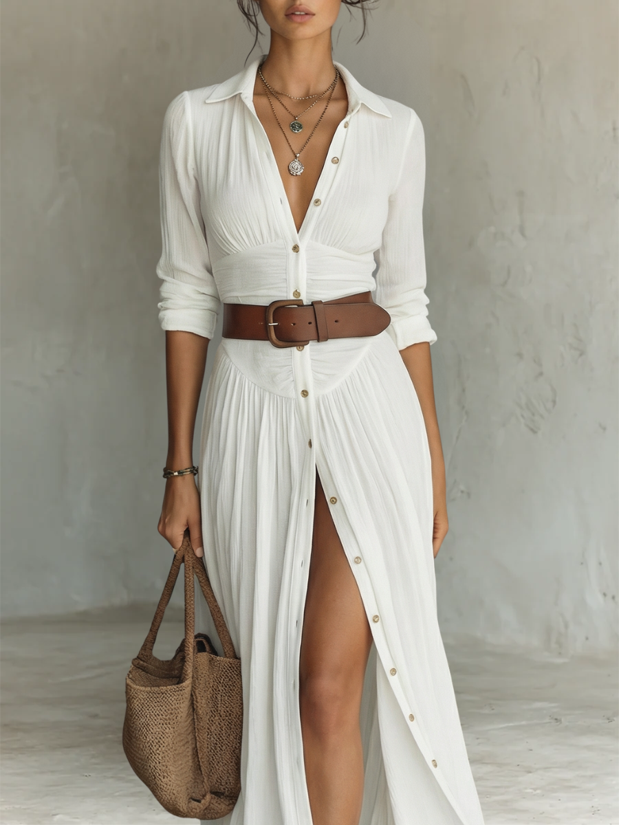 Aura | Vestido largo con cuello de solapa y mangas largas