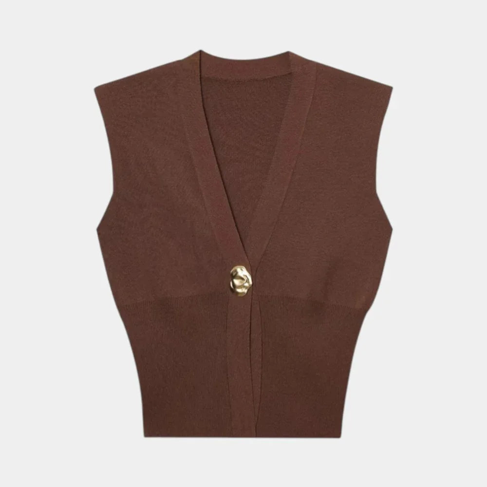 Félicie | Chaleco de Punto con Detalle de Botón y Cuello en V