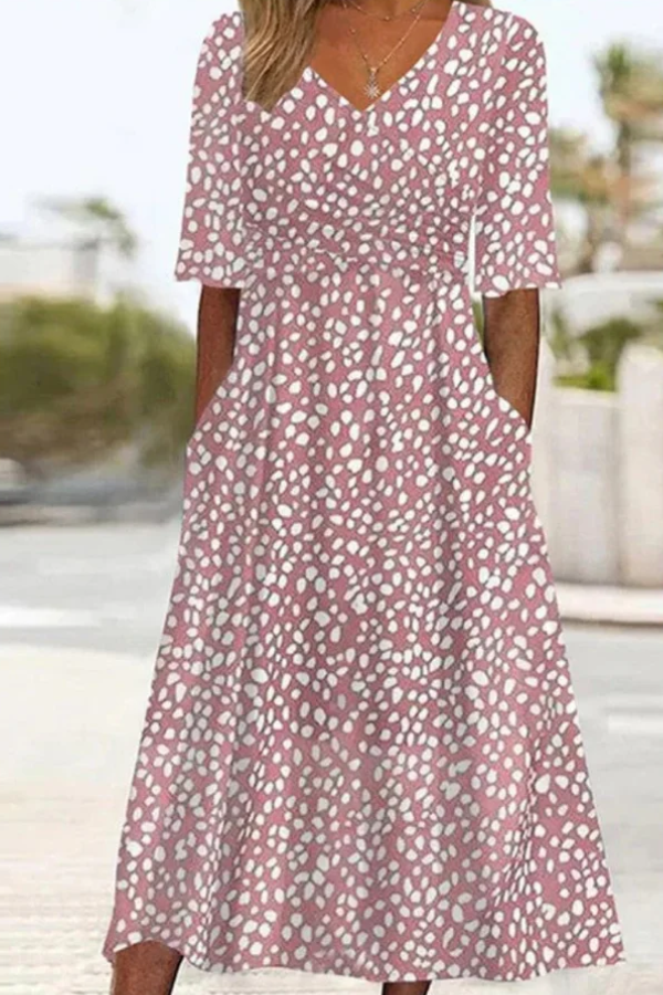 FLOR | VESTIDO MIDI DE LUNARES, ELEGANTE Y QUE FAVORECE LA BARRIGA