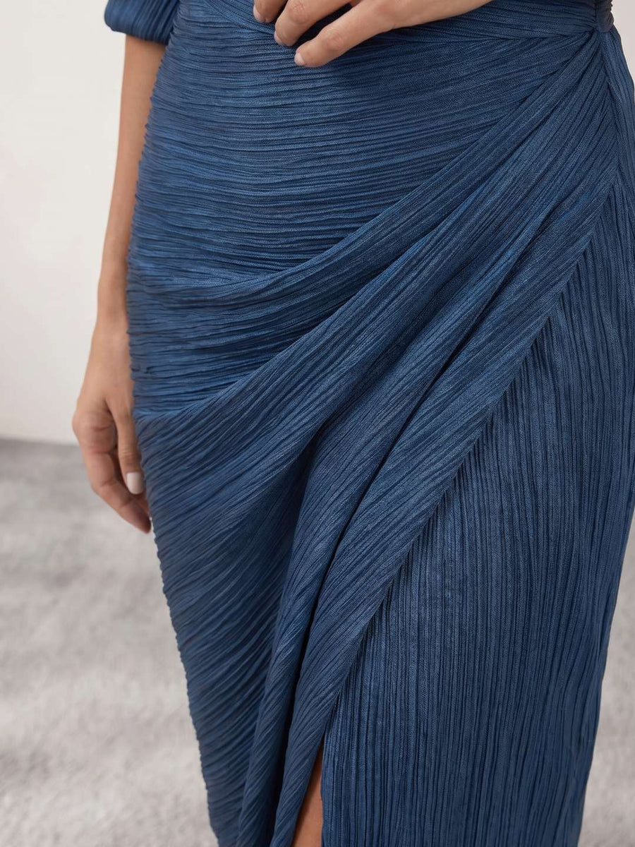 Pleated Shirt Dress with Slit