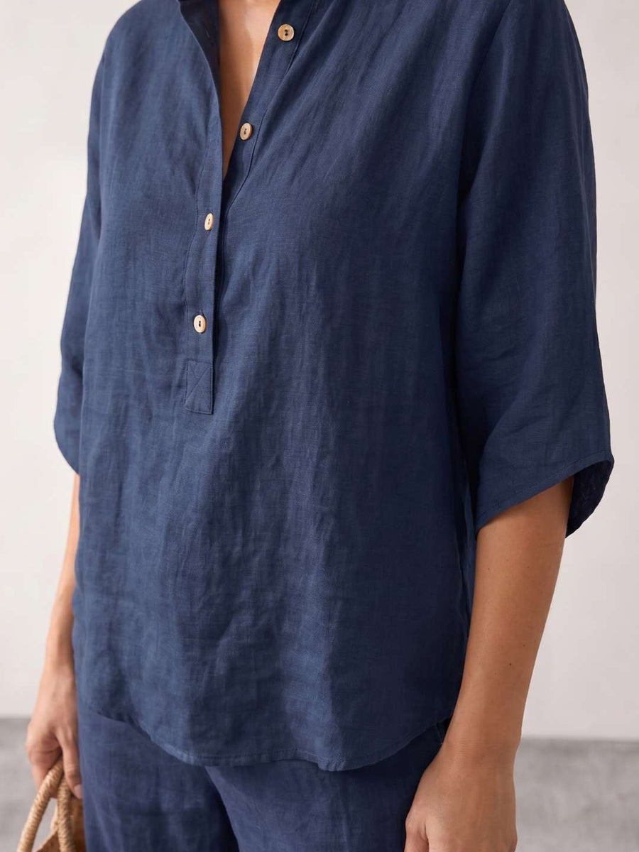 Linen set with batwing sleeves and wide pants