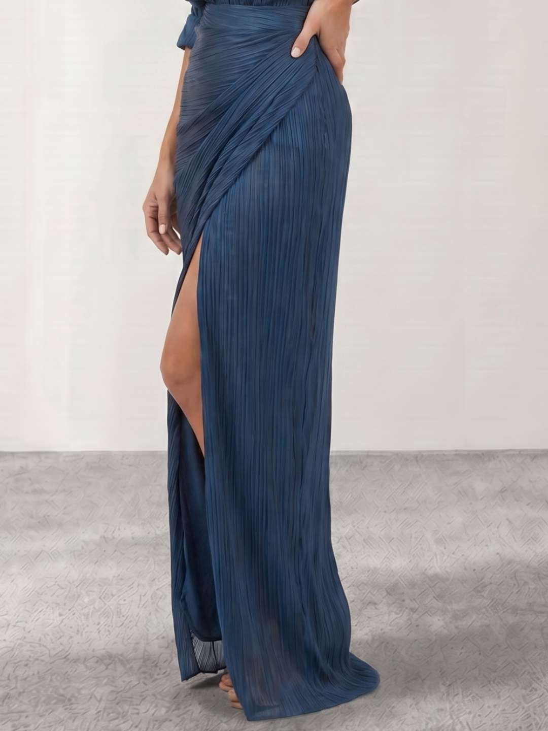 Pleated Shirt Dress with Slit