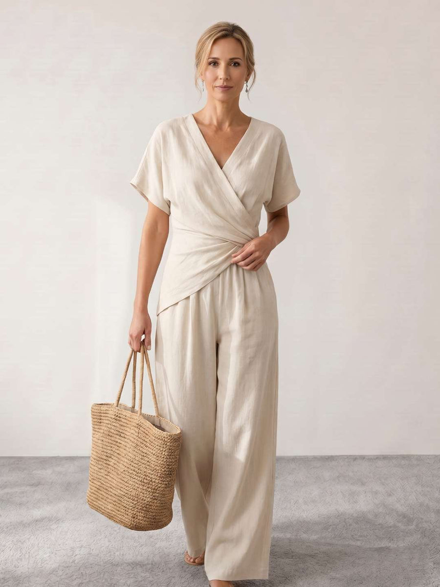 Long fluid jumpsuit with draping