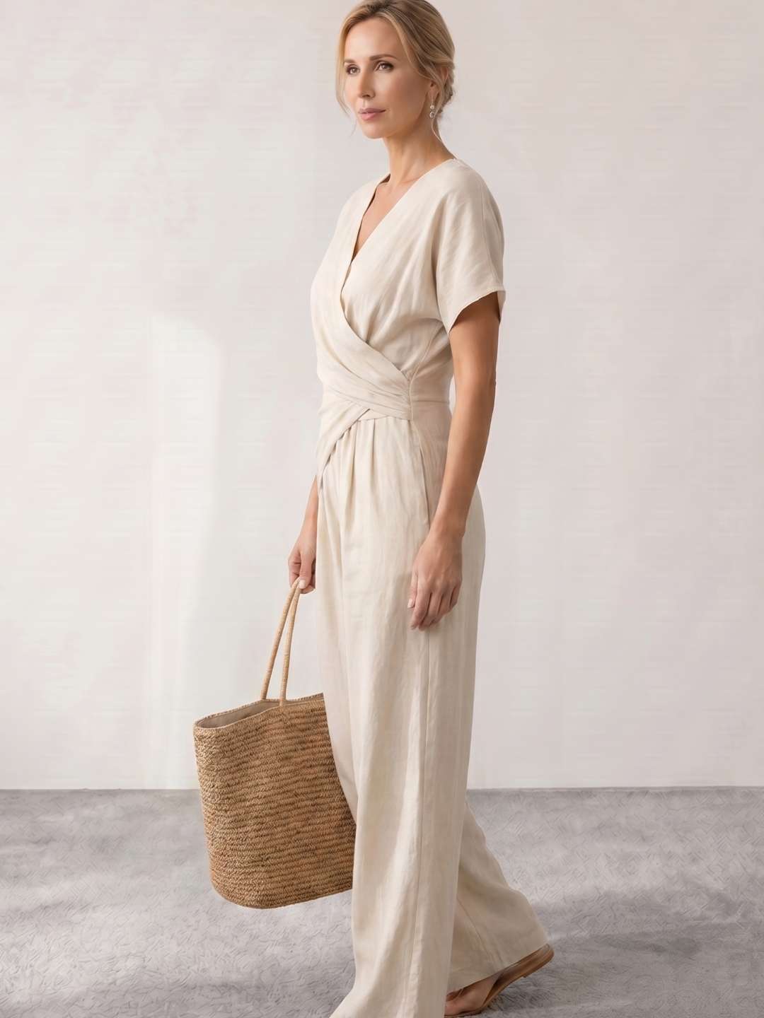 Long fluid jumpsuit with draping