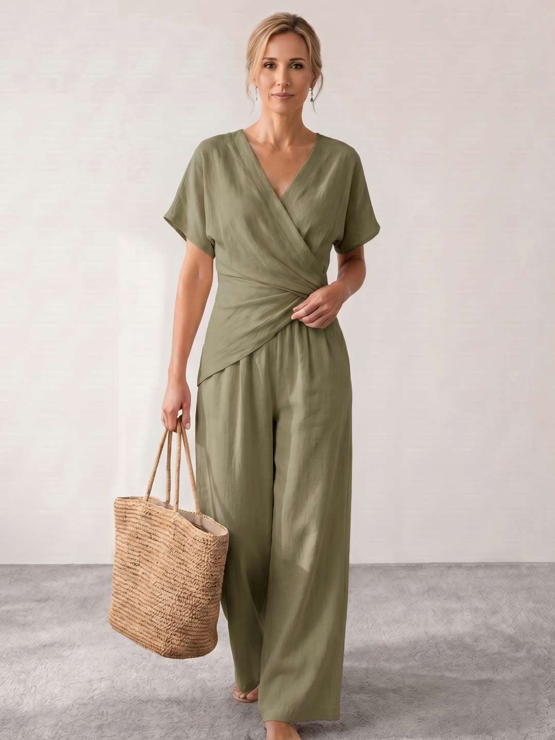 Long fluid jumpsuit with draping