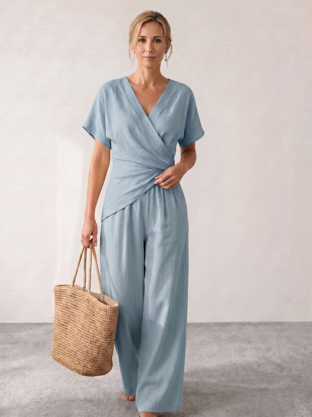 Long fluid jumpsuit with draping