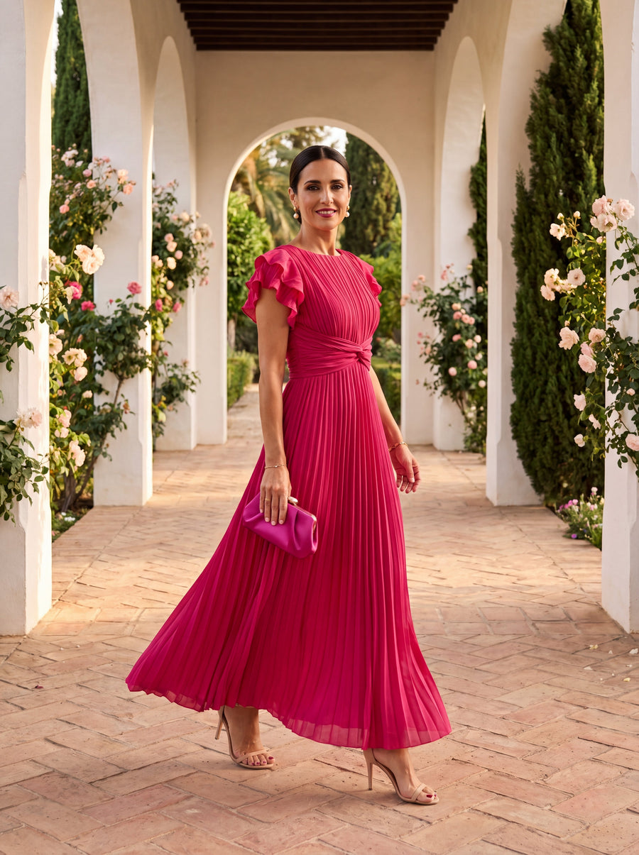 Seraphina | Elegant Pleated Maxi Dress with Tied Waist