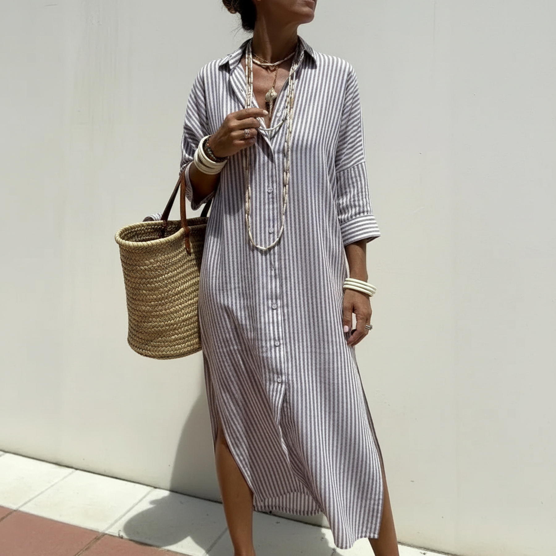 Bellavita | Vestido con rayas verticales y corte fluido
